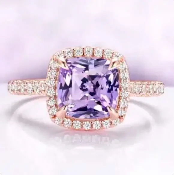 1.1 Carat Amethyst Sapphire Cushion Cut Purple Color Gemstone & White Crystal Ha - Picture 2 of 3